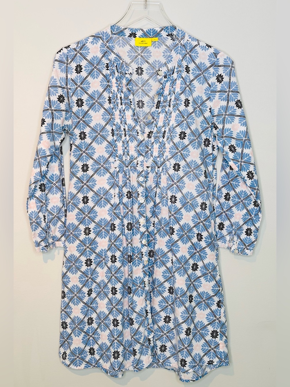 Roller Rabbit Blue White Print Tunic Caftan Cotton Mini Dress